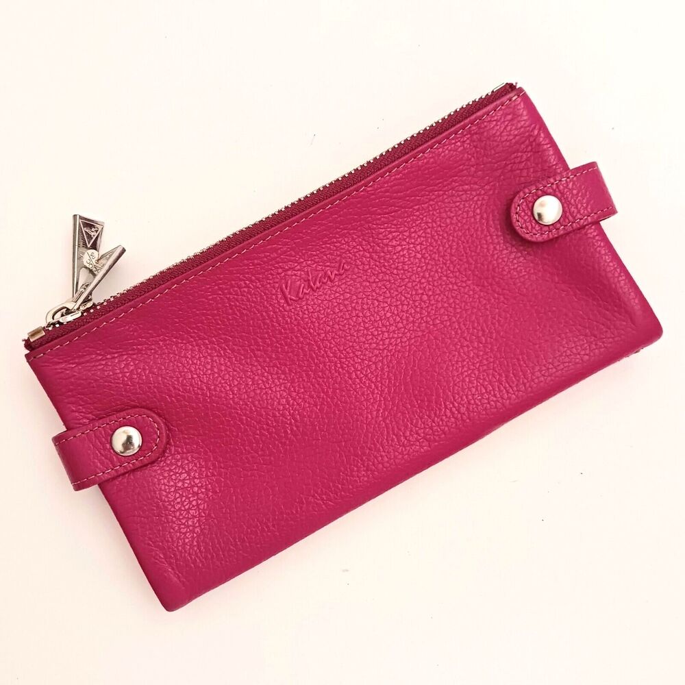 Katana Paris Marque Deposee Bi Fold Wallet Hot Pink Pebbled Leather Zip Pouch